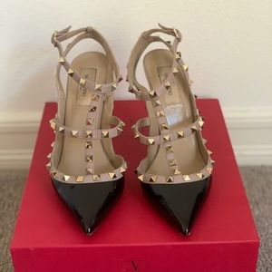 Valentino Rockstud Pointed Toe T-Strap Pump